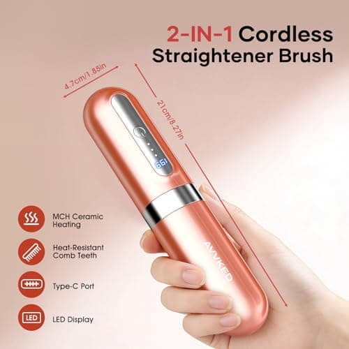 Go Brush Pro Hair Straightener Brush Upgraded Cordless Ionic Anti-Frizz Styling Brush Pro 3 Temp Settings Type-C Charging Portable Mini Straightener for All Hair Types - Thumbnail 5