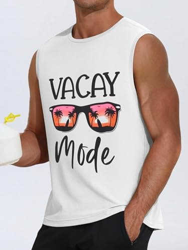 Gentlewarm Tank Tops for Men Palm Graphic Muscle Mens Shirts Casual Quick Dry Sleeveless Running Tank Top White - Thumbnail 6