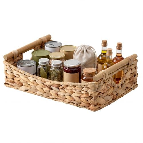 StorageWorks Wicker Baskets for Organizing, Water Hyacinth Storage Baskets with Handles, Woven Baskets for Pantry Storage, 15¼" x 11¾" x 4¾", 1-Pack - Image 1