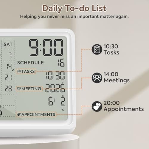 Zovoreminder Digital Calendar, Digital Desk Planner Schedule Reminder Clock with Day and Date, Chargeable 8 Inch Large Display (White, 8 inch) - Thumbnail 4