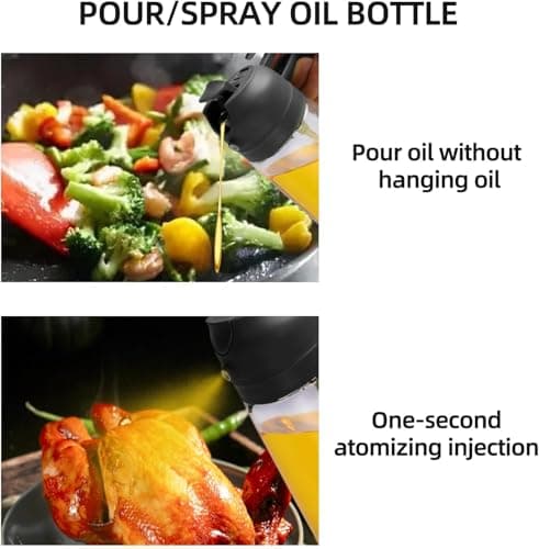 Aovdy Oil Sprayer for Cooking 16oz, 2 in 1 Olive Oil Dispenser and Oil Sprayer - 470ml Olive Bottle Spray and Pour - Glass Oil Dispenser for Kitchen Cooking Salad BBQ (2Pcs - White&Black) - Thumbnail 5