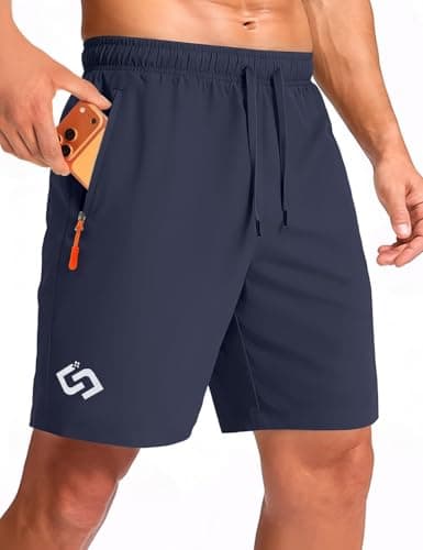 Balanoon Men's 7" Athletic Gym Shorts Lightweight Running Shorts with Zipper Pockets Elastic Drawstring Waistband Quick Dry Fit Basketball Workout Golf Soccer Casual Beach Active Outdoor Navy - Image 1
