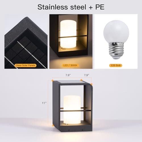 MVBT 11" Tall Solar Lanterns, 3000K LED Outdoor Table Lamp Waterproof, Modern Solar Floor Lamp, Landscape Outdoor Lights Solar Powered Lantern, Dusk to Dawn Patio Light for Yard Deck Path Garden Pool - Thumbnail 2