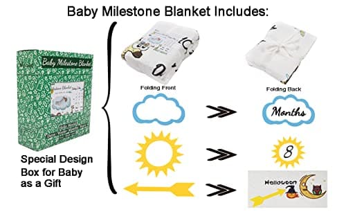 vmaisi Baby Milestone Blanket Gifts - Newborn Boy & Girl Monthly Year Infant Growth Blankets Nursery Swaddling Blankets (Blue Cloud, Single Printed) - Thumbnail 4
