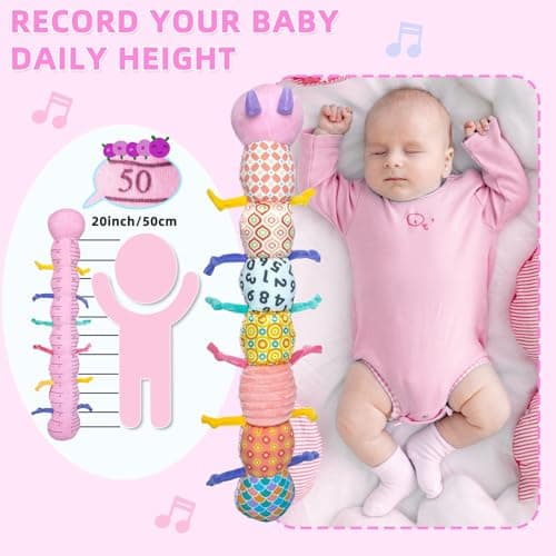 Baby Infant Musical Toy Soft Stuffed Animal Toy with Multi Textures,Rattle,Crinkle,Newborn Baby Toy for 0 3 6 9 12 Months Girls Boy Gift,Caterpillar，Pink - Thumbnail 4