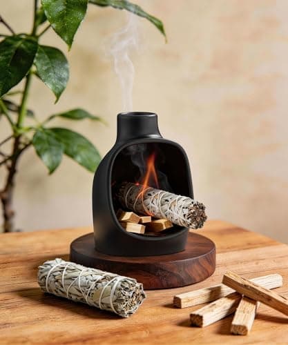 Kitcroet Palo Santo Holder - Modern Chiminea Incense Burner for Yoga, Meditation, and Anxiety Relief - Wood Sticks Dish, Sage Ash Catcher, SArchitectural Square & Organic Round, Cone Burner - Tower - Thumbnail 6