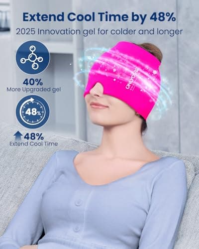 Migraine Relief Cap, ONLYCARE Headache Relief Cap, Soothing Migraine Mask, Odorless Gel Ice Head Wrap, Hot & Cold Therapy, Reusable Ice Pack for Tension and Stress (ROS Red) - Thumbnail 3