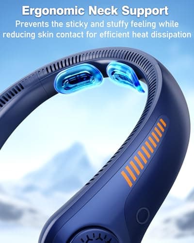 EYERZ Portable Neck Fan - Rechargeable Personal Fan with Neck Support, 5-Speed Quiet Lightweight Long Lasting Neck Fan, Fathers Day, Mothers Day Gifts, Full Surround Cooling for Travel, Hot Flashes - Thumbnail 2
