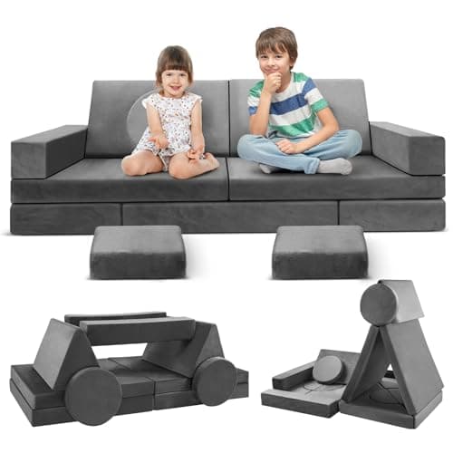 RUIFQ Modular Kids Play Couch 18pcs Toddler Floor Sofa, Sectional Couch for Children Playroom and Bedroom Furniture for Playing, Creativing, Convertible Foam and Floor Cushion - Image 1