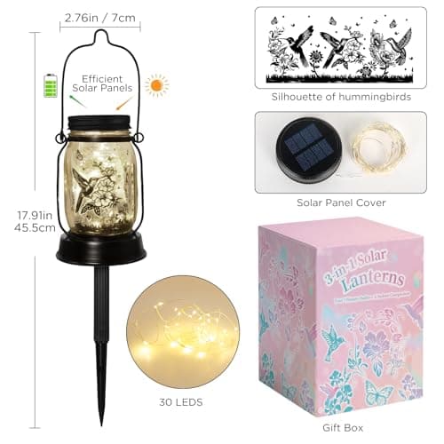 Solar Lanterns Outdoor Garden Decor Valentine's Day Gifts for Women Hummingbird Gift for Women Mom Grandma Sister Birthday, Hanging Solar Light Home Decor for Yard, Patio,Backyard,Porch,Torch - Thumbnail 3