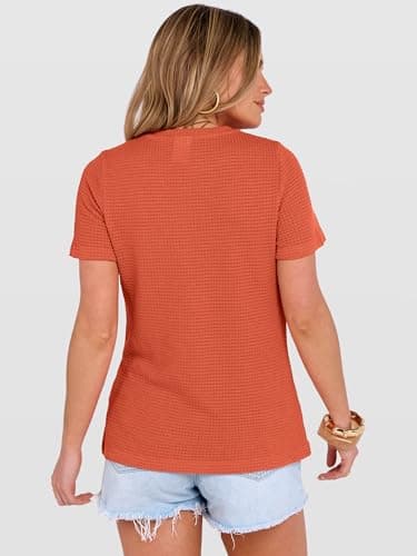 ANRABESS Women's Summer Waffle Knit Tops,Orange,L - Thumbnail 5