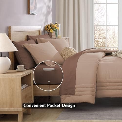 Monbix Full Comforter Set - 7 Pieces Rust Pink Bed in a Bag Full Size Bedding Sets with Comforters, All Seasons Comforter with Sheets, Pillowcases & Shams - Thumbnail 4