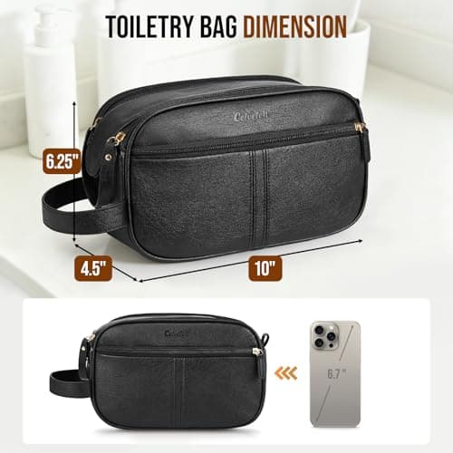Celvetch PU Leather Toiletry Bag for Men, Water Resistant Travel Toiletry Organizer for grooming, Shaving Bag for Toiletries Accessories, Bathroom Essentials - Black - Thumbnail 2