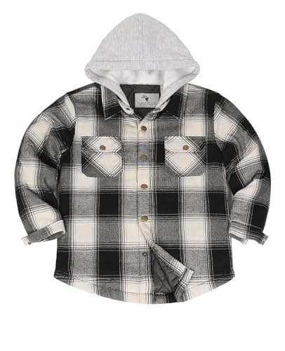 ZENTHACE Everyday Adventure Kids Quilted Hooded Flannel Jacket Windproof Snap Coat for Boys Girls Black White M - Thumbnail 4