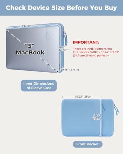 ProCase Laptop Sleeve 15" for MacBook Air/Pro 15 Inch M5/M4/M3/M2, Computer Case Also Compatible with 15" HP Dell ASUS Lenovo Acer Chromebook -Airblue - Thumbnail 4