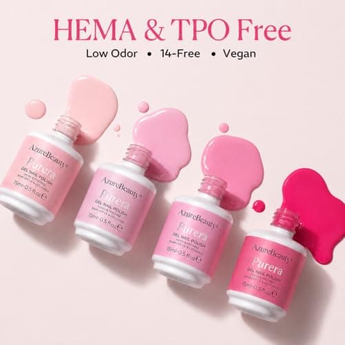 AZUREBEAUTY 6 Colors 15ml HEMA Free Pink Purera Gel Nail Polish Set, Same Color Bottles, Soak Off UV LED Gel Polish Kit Nail Art for DIY at Home Manicure Salon Gift, Neon Light Bright Baby Pink - Thumbnail 3