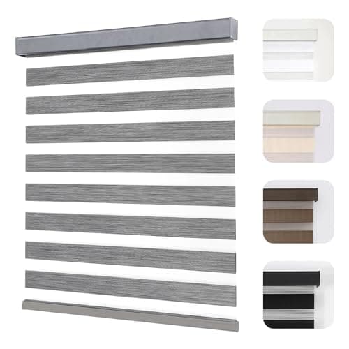 Joydeco Cordless Zebra Blinds for Windows, Dual Layer Light Control Window Blinds with Light-Proof Aluminum Cover, Free-Stop Roller Shades for Home & Office (Grey,33" W x 75" H)
