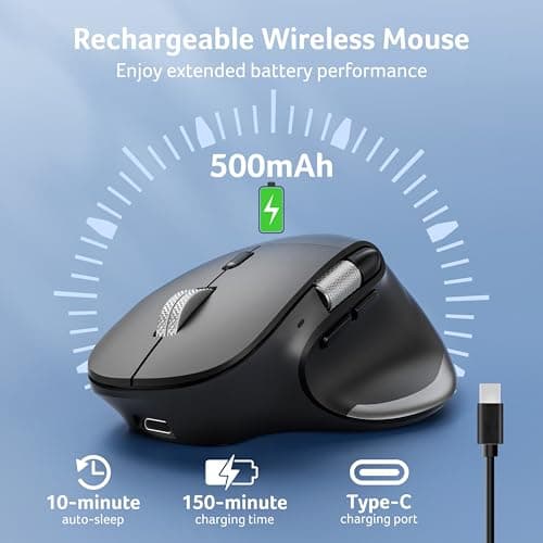 Acer Ergonomic Mouse Wireless Rechargeable with Side Scroll (BT5.2+2.4GHz), Bluetooth Computer Mouse for Laptop, Medium to Large Sized Hands, Office USB Mice, 8 Buttons, 4800 DPI for PC, MacBook Neo - Thumbnail 6