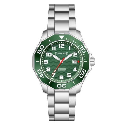 KNISKRED Sports Watch for Men with Easy Read Dial and Stainless Steel Band or Silicone Band Water Resistant (Silver Green)