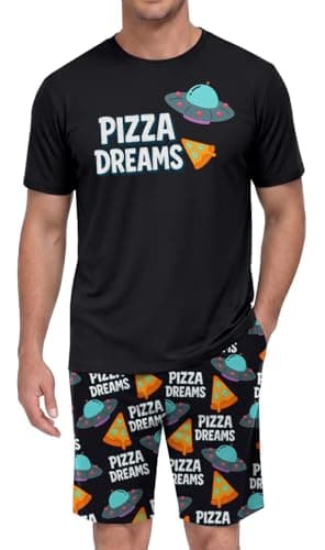 PrinStory Men's Pizza Dreams Pajama Set, Funny Pizza Graphic Tee and Printed Shorts, Novelty Sleepwear Loungewear Set for Home, Food Lover Gift, Navy S - Image 1