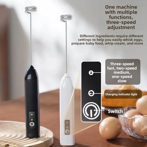 Milk Frother Handheld Rechargeable – Electric Matcha Whisk & Drink Mixer, Foam Maker for Latte, Cappuccino, Bulletproof Coffee, Portable Stainless Steel Frother for Home, Office & Travel. (White) - Thumbnail 6