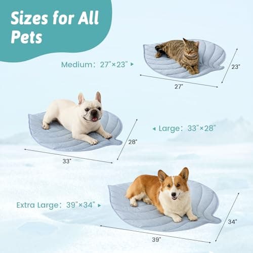 COZY KISS Cooling Mat/Pad/Blanket for Dogs & Cats Indoor — Fabric, Non-Gel, Non-Electric, Q-Max > 0.4 Leaf Shaped Pet Pad, Waterproof Summer Sleep Mat, 27x23 inch, Blue - Thumbnail 3