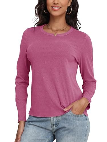 COCOMARTS Womens Long Sleeve Crewneck Knit Basic Tops Loose Casual Shirt 2025 Fall Winter Outdoor Thermal Undershirts Red Large - Image 1