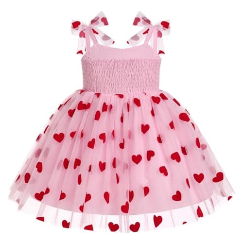 Girl Valentine's Day Outfit: Toddler Baby Girls Tutu Dress Flower Sleeveless Backless Pageant Princess Birthday Party Dresses Sequin Tulle Bowknot Cake Smash Photo Shoot Outfits Pink Heart 12-18Months - Thumbnail 4