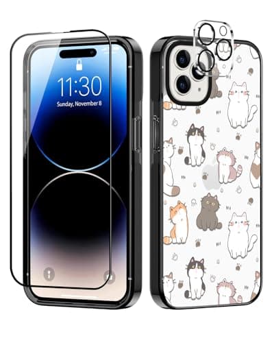 Sholbrak [3 in 1 Designed for iPhone 14 Pro Max Case Cute Cat Pattern Protective Phone Case Cover 6.7" Screen Protector + Camera Lens Protector【2X Military Grade Drop Tested / 6.6ft Drop Protection】