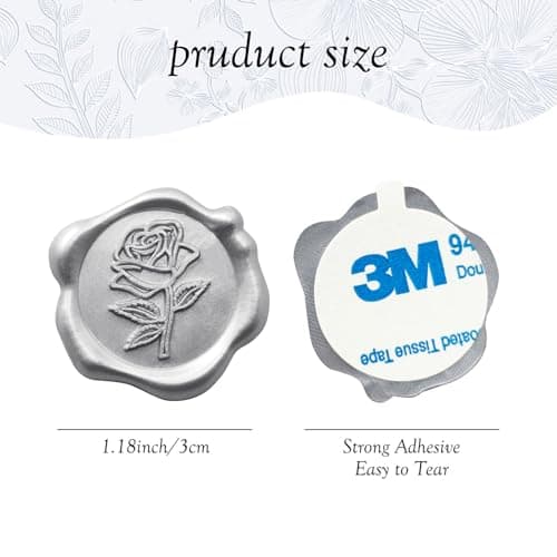 Pilloze 50 Pcs Silvery Wax Seal Stickers - Rose Style, Self Adhesive Wax Seal for Wedding Invitation, Easy Use Good Adhesion, Silvery Rose Envelope Stickers Perfect for Invitation or Seating Chart - Thumbnail 2