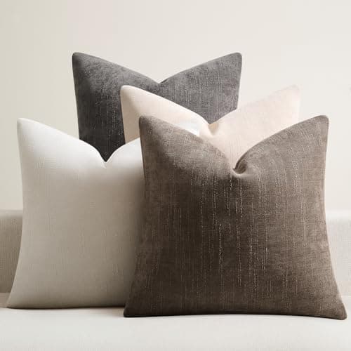 GriNeed Pack of 4 Throw Pillow Covers 22x22 Inch Chenille Textured Neutral Soft Pillow Covers Solid Decorative Farmhouse Cushion Covers Home Boho Decor for Couch Sofa Bed Living Room - Image 1