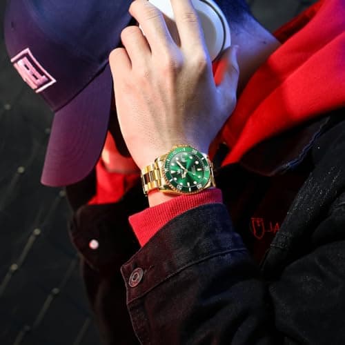 OLEVS Watch Men Gold Green Face Luxury Automatic Self Winding Analog Waterproof Wrist Watches for Men Casual Mechanical Luminous Stainless Steel Dress Mens Watches - Thumbnail 3
