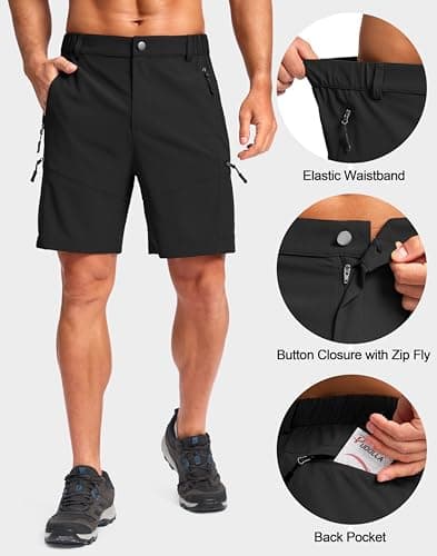 Pudolla Men's Hiking Cargo Shorts Lightweight 7" Travel Casual Shorts for Men Golf Work Outdoor with 5 Zipper Pockets(Black Medium) - Thumbnail 3