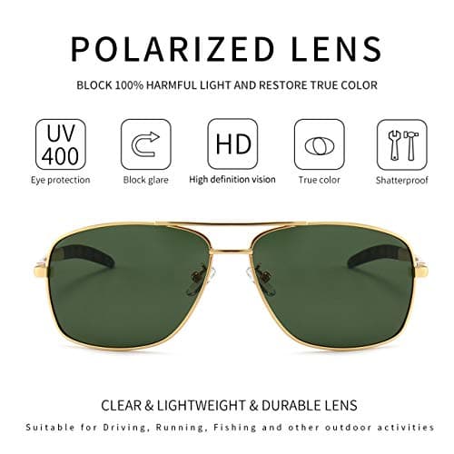 SUNGAIT Men's Polarized Sunglasses Durable Metal Frame for Fishing Driving Golf (Gold Frame/Green Lens) Metal Frame 0925 JKLV - Thumbnail 3