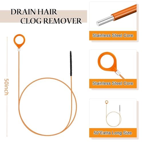 3pcs 50 Inch Drain Snake Hair Clog Remover Tool, Anti-Break Metal with Nylon Coating Sink Snake, for Bathroom Sink, Tub, Shower, Pipe Drain - Thumbnail 2