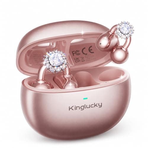Kinglucky Clip-On Open Ear Earbuds with Detachable Diamond Earrings, Bluetooth 5.4 Open Ear Wireless Headphones for Women, 40H Playtime, Comfortable Small-Ear Fit, Rose Gold - Image 1