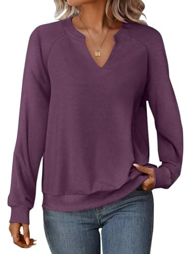 GKBK Womens Sweatshirts Long Sleeve V Neck Tops Fall Winter Basic Casual Lightweight Pullover Shirt Dark Purple - Image 1