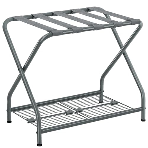 NEFROM Luggage Rack, Suitcase Stand with Storage Shelf, Foldable Metal Luggage Holder for Guest Room, Bedroom, Hotel LR-GY-1 - Thumbnail 3