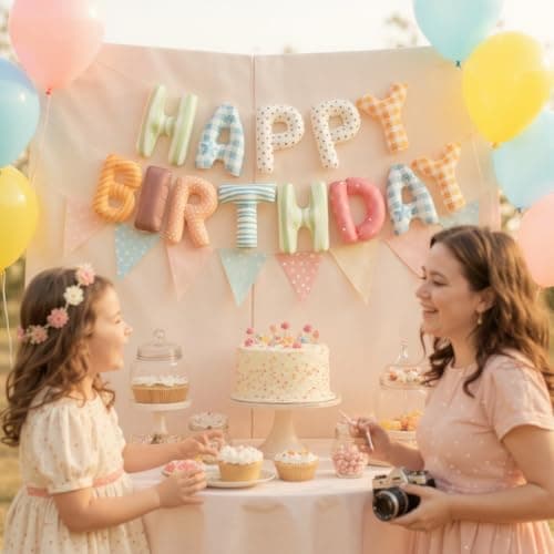 Vrukiaa Colorful Birthday Banner Foil Letter Balloon, 14 Inch 3D Plaid, Polka Dots, Stripes Patterned Reusable Mylar Foil Letters, Birthday Decorations (Birthday Banner 1) - Thumbnail 3