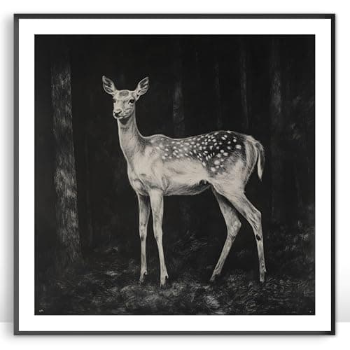 Moonow7 Graceful Deer Wall Art Prints, Forest Wildlife Posters, Elegant Nature Decoration, Living Room Artwork, Bedroom Wall Accents, Rustic Home Aesthetic, Unframed Size 30x30 cm / 12x12″ - Image 1