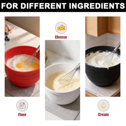 5 Qt Foldable Tilt-Head Silicone Liners for kitchenaid Stand Mixer, Silicone Bowl Liners with Lids, Kitchen Aid Accessories and Attachments for Baking and Cooking (3pcs Black+Red+White) - Thumbnail 5