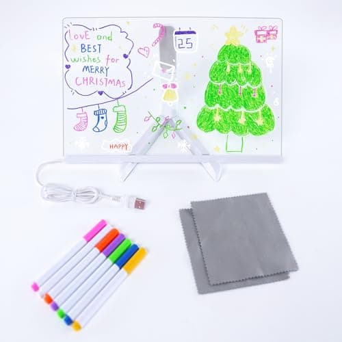 Kids LED Acrylic Glow Doodle Drawing Board, 7.88x7.88 Inch Dry Erase Pad - Thumbnail 5