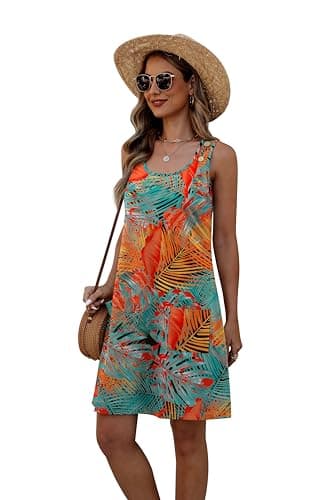 WEESO Hawaiian Dresses for Women Casual Mini Dresses Spring Summer Fashion Vacation Boho Cute Sundresses Travel Clothes Swimsuit Coverup Floral Orange L - Thumbnail 4
