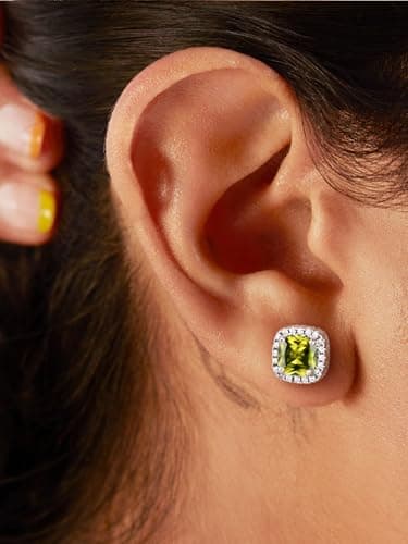 Bestyle Peridot CZ Stud Earrings,Birthstone Earrings Stud for Women Sterling Silver Square Cubic Zirconia Stud Earrings Hypoallergenic Silver Earrings for Women - Thumbnail 6