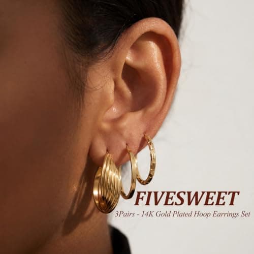 3 Pairs Huggie Hoop Earrings Set for Women, Hypoallergenic 14K Gold Plated Hoops Stacks for Multiple Piercings, Lightweight Cartilage Studs Trendy Jewelry Gift - Thumbnail 3