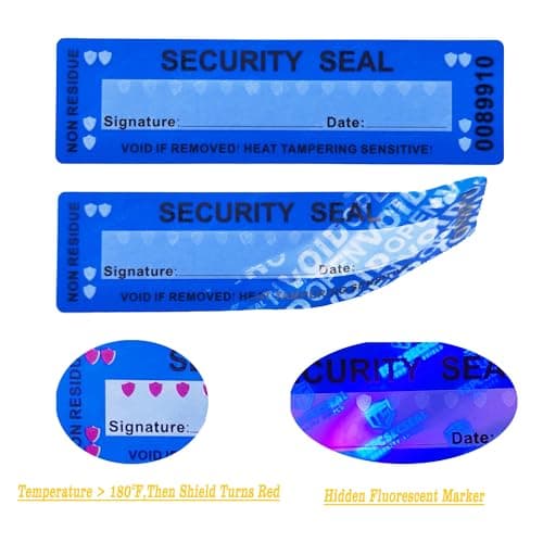 TSPC SECSEAL 100pcs 25x90mm Heat Tampering Fluorescent Mark Non Residue Tamper Evident Anti Counterfeit Tamper Proof Stickers Labels Seals (1 x 3.54 Inches, Matte Blue, Serial Number)