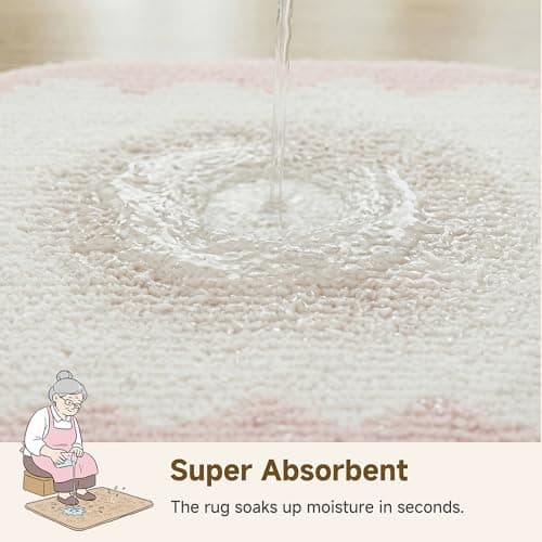 GRANNY SAYS Pink Oval Bathroom Rugs,16" x 24",Non-Slip Bath Mats for Bathroom, Plush Shag Absorbent Microfiber Ultra Soft Bath Mat, Cute Washable Rug for Tub, Shower, Bedroom - Thumbnail 4