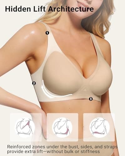 As Fairy Seamless Jelly Support Wireless Bra Deep V Push Up Bralette No-Show Invisible Bra for Daily Work(Semolina 42D) - Thumbnail 4