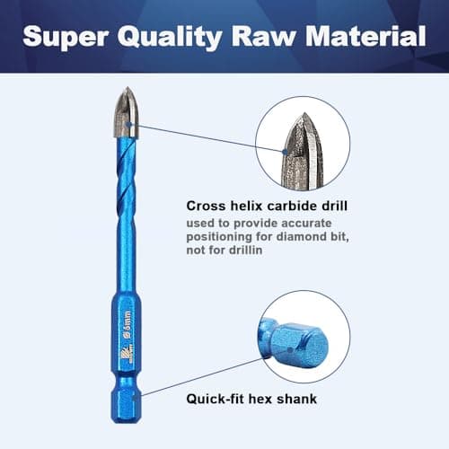 Diamond Drill Bit - BRSCHNITT 10pcs 1/4 inch Masonry Drill Bits Set for Porcelain Tile Ceramic Stone Granite Marble,Hex Shank Diamond Hole Saw Drill Bit - Thumbnail 6