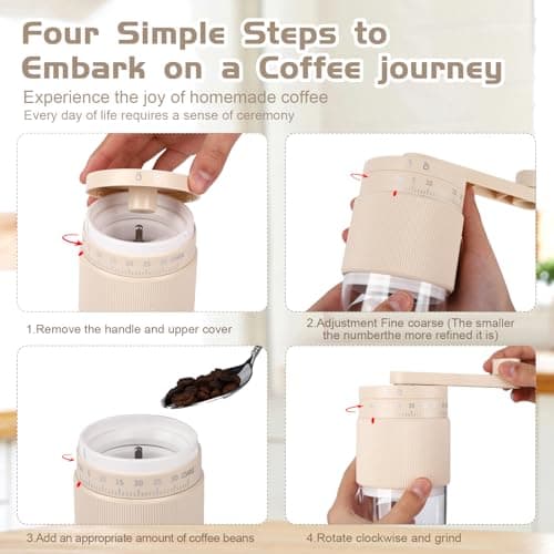 Manual Coffee Grinder, Adjustable Ceramic Burr Coffee Grinder with Detachable Handle, Portable Coffee Mill for Espresso, Pour Over, French Press, Camping-F - Thumbnail 6